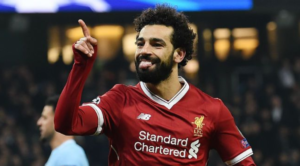 O Salah πανηγυρίζει μπροστά στους ταξιδεύοντες φίλους της Liverpool