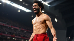 O Salah πανηγυρίζει το γκολ του εναντίον της Manchester United τον Ιανουάριο του 2020.